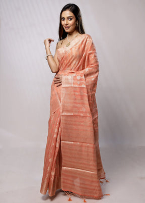 Peach Cotton Saree With Blouse Piece