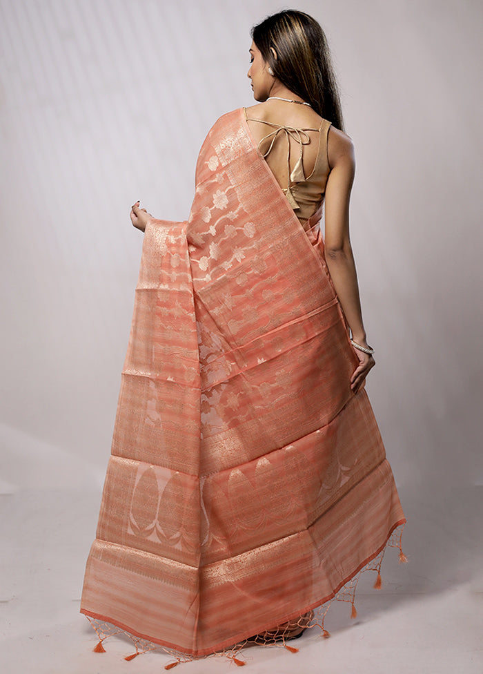 Peach Cotton Saree With Blouse Piece