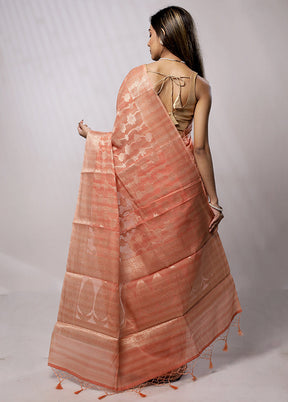 Peach Cotton Saree With Blouse Piece