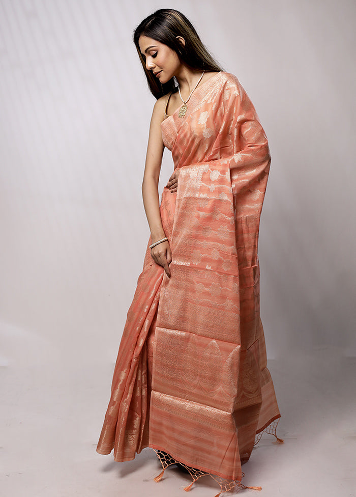 Peach Cotton Saree With Blouse Piece