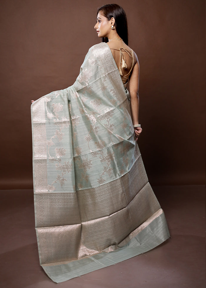 Grey Kora Silk Saree With Blouse Piece
