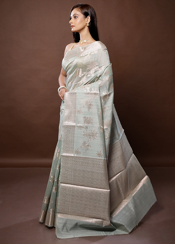 Grey Kora Silk Saree With Blouse Piece