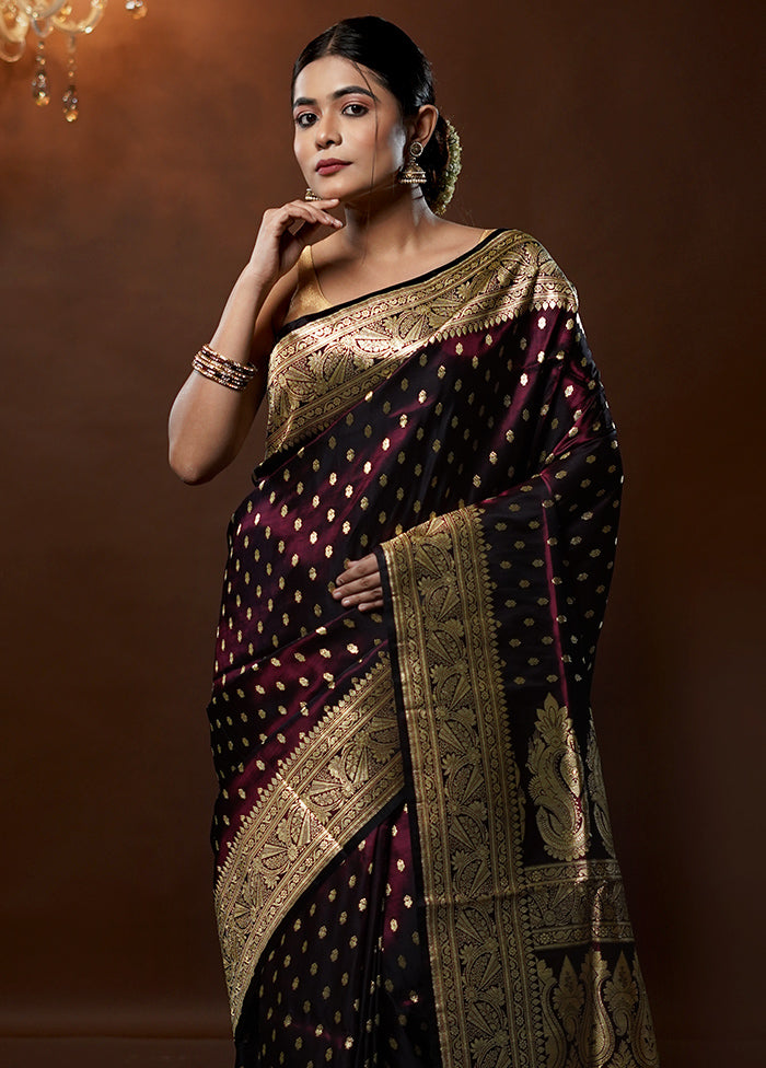 Purple Handloom Banarasi Pure Silk Saree With Blouse Piece - Indian Silk House Agencies
