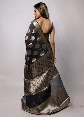 Black Kora Silk Saree With Blouse Piece - Indian Silk House Agencies