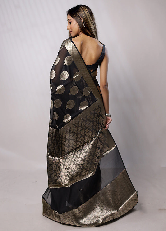 Black Kora Silk Saree With Blouse Piece - Indian Silk House Agencies