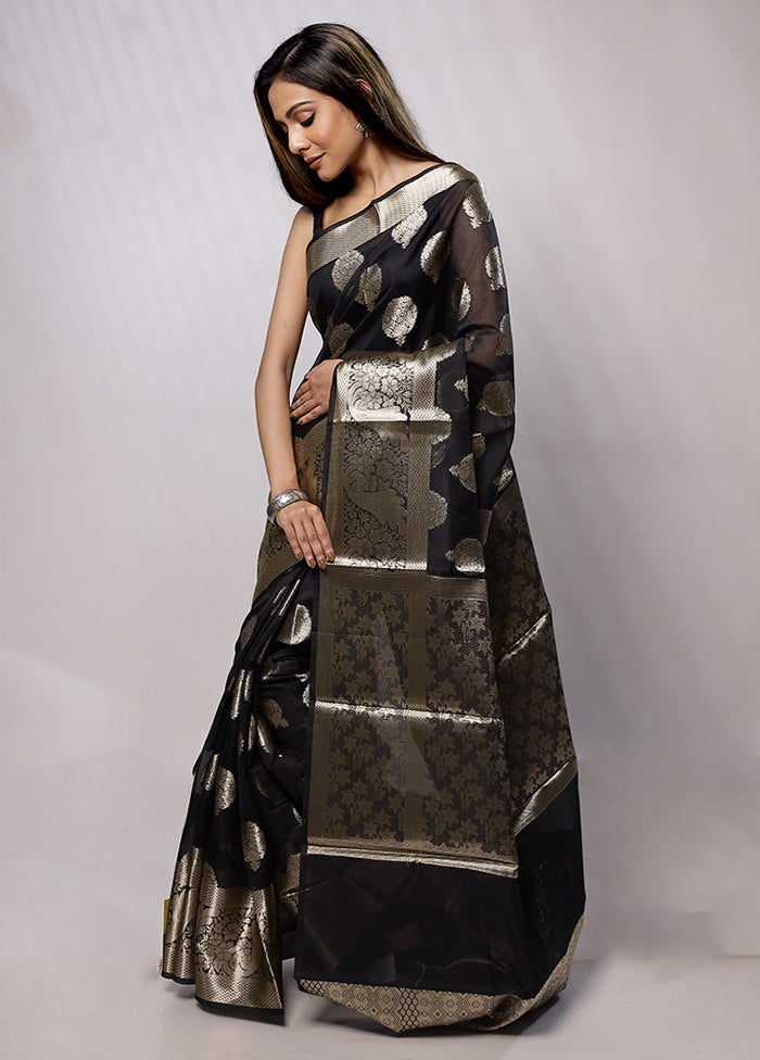 Black Kora Silk Saree With Blouse Piece - Indian Silk House Agencies