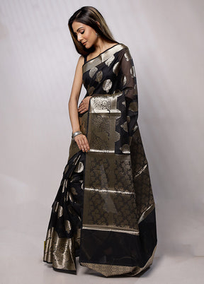 Black Kora Silk Saree With Blouse Piece - Indian Silk House Agencies