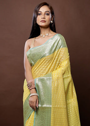 Yellow Kora Silk Saree With Blouse Piece