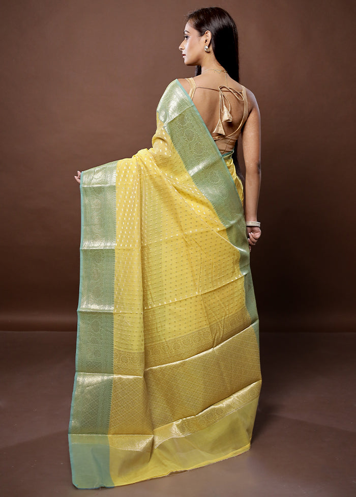 Yellow Kora Silk Saree With Blouse Piece