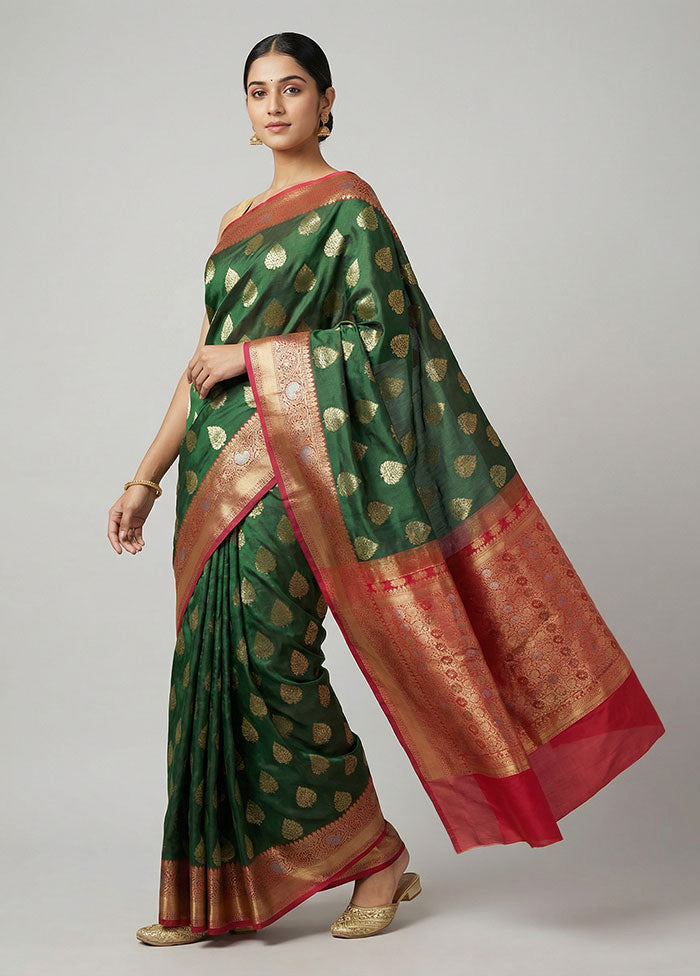 Green Dupion Silk Saree With Blouse Piece