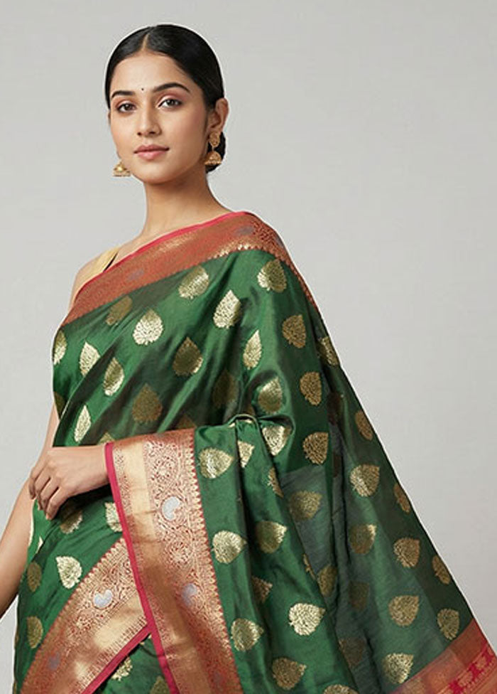 Green Dupion Silk Saree With Blouse Piece
