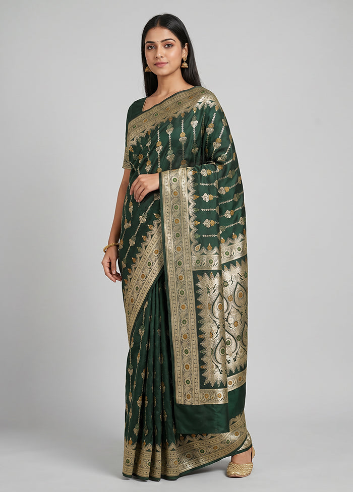 Green Banarasi Silk Saree With Blouse Piece