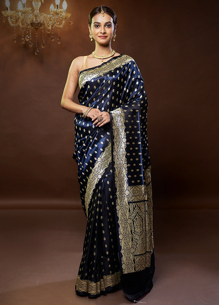 Blue Handloom Banarasi Pure Silk Saree With Blouse Piece - Indian Silk House Agencies
