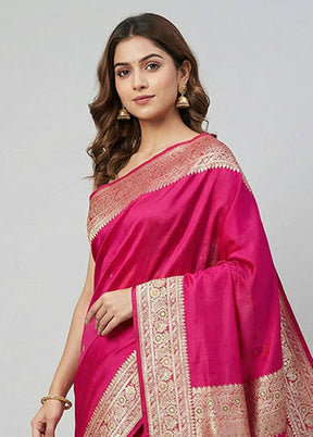 Pink Handloom Banarasi Pure Silk Saree With Blouse Piece