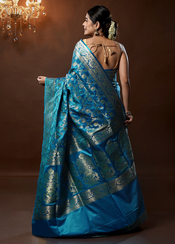 Blue Tanchoi Silk Saree With Blouse Piece - Indian Silk House Agencies