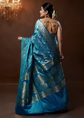 Blue Tanchoi Silk Saree With Blouse Piece - Indian Silk House Agencies
