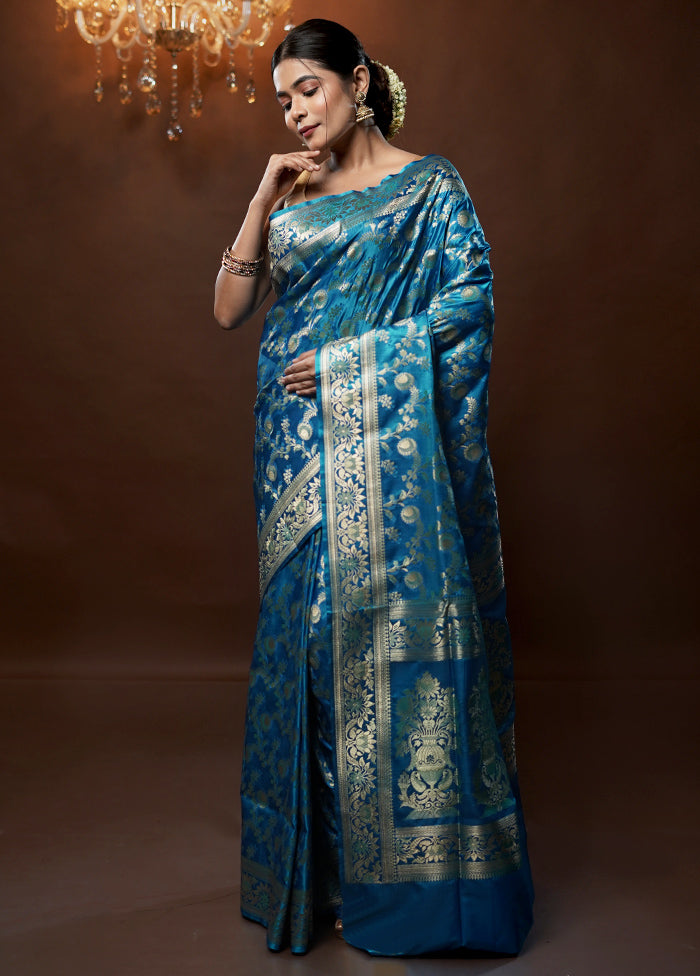 Blue Tanchoi Silk Saree With Blouse Piece - Indian Silk House Agencies
