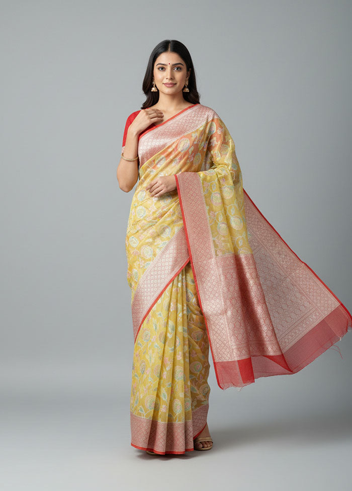 Cream Handloom Pure Organza Saree With Blouse Piece