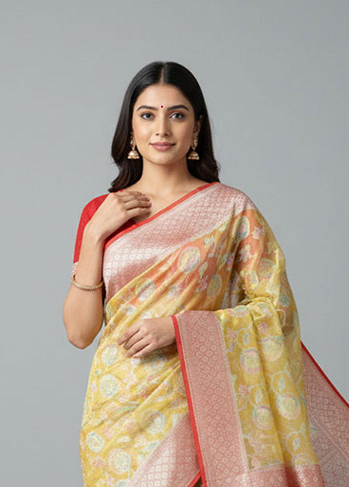 Cream Handloom Pure Organza Saree With Blouse Piece