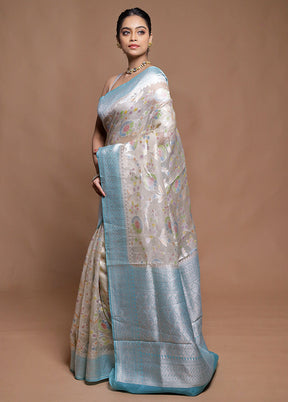 Cream Handloom Pure Organza Saree With Blouse Piece