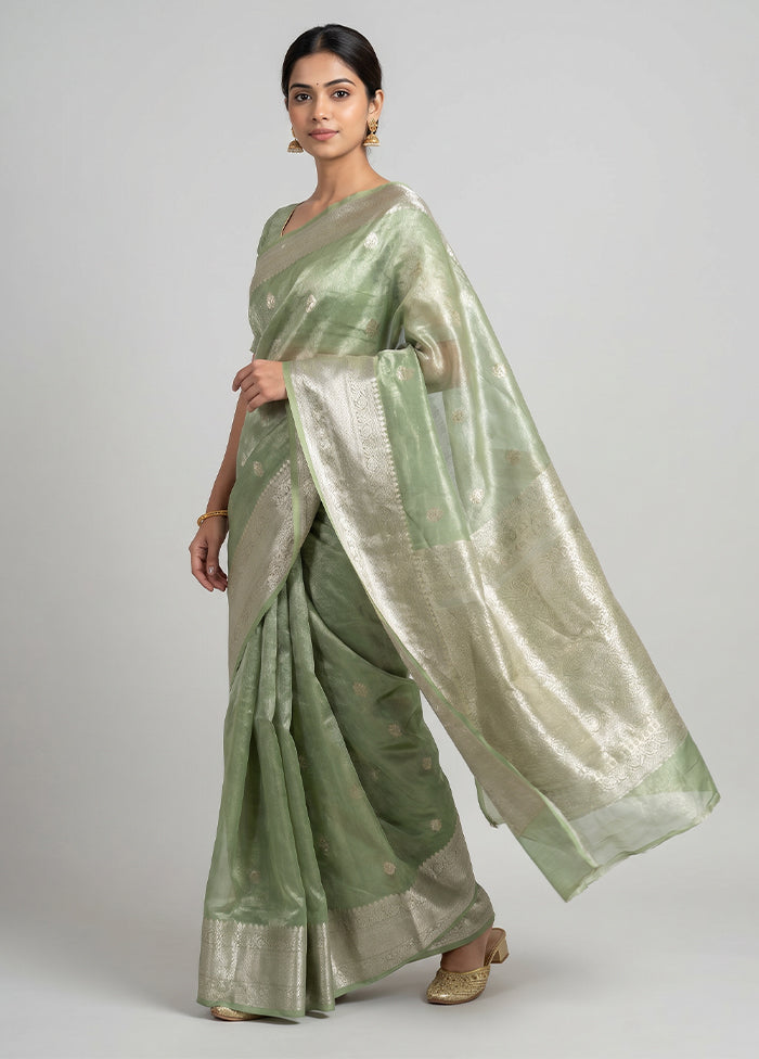Green Handloom Tissue Pure Silk Saree With Blouse Piece