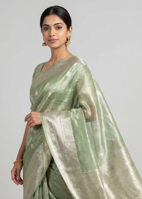 Green Handloom Tissue Pure Silk Saree With Blouse Piece