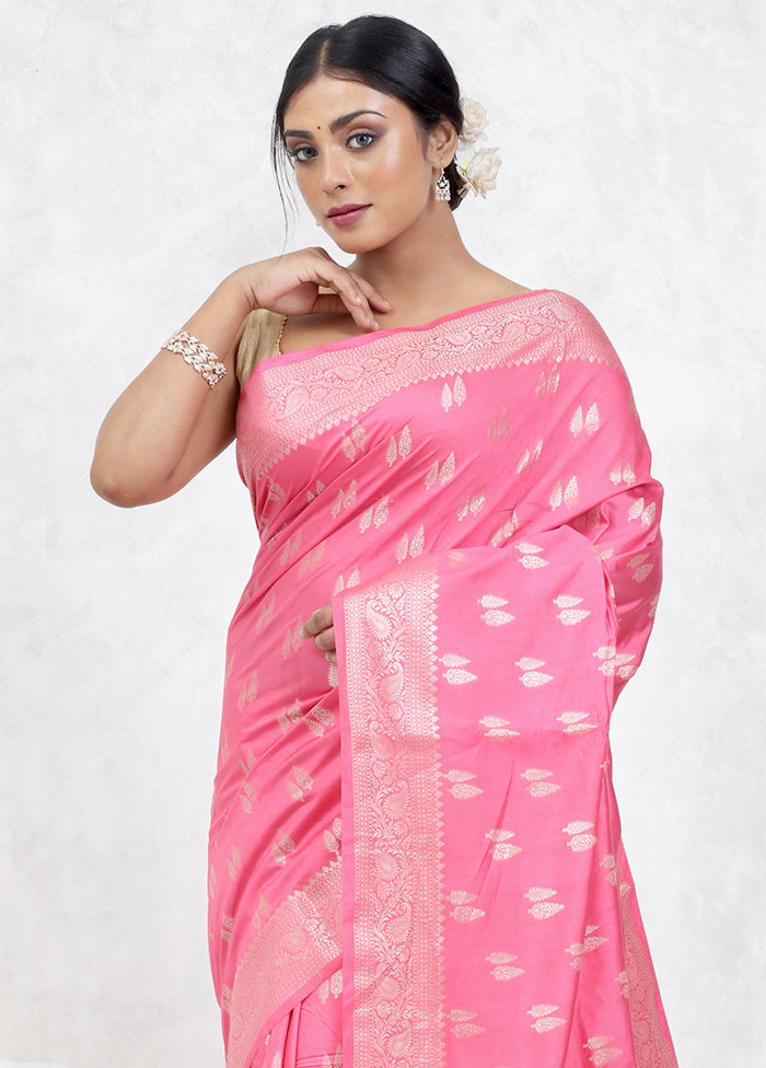 Pink Pure Cotton Saree With Blouse Piece