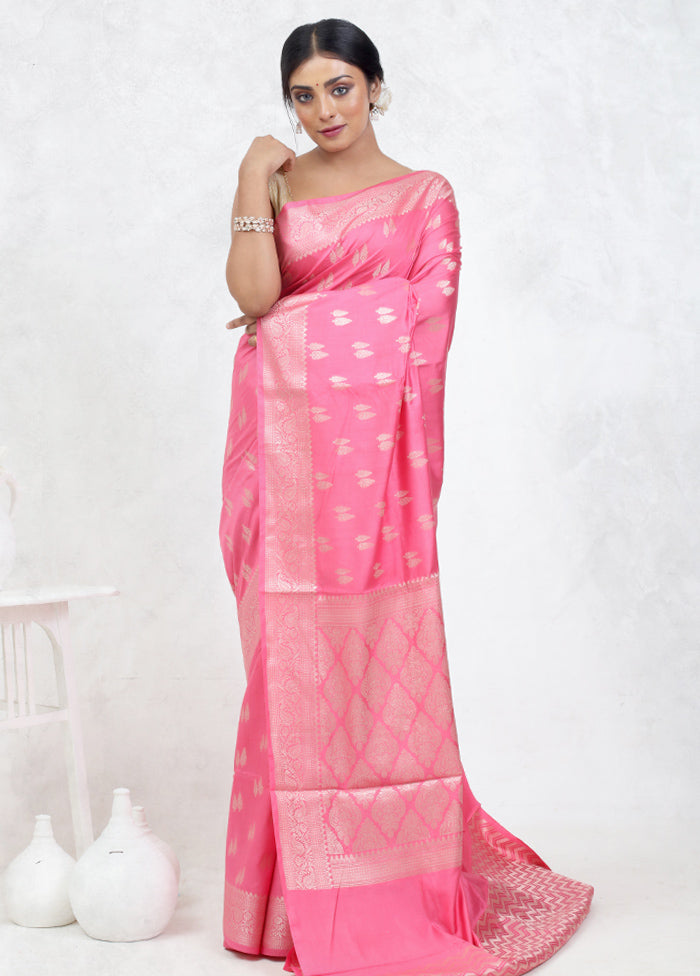Pink Pure Cotton Saree With Blouse Piece