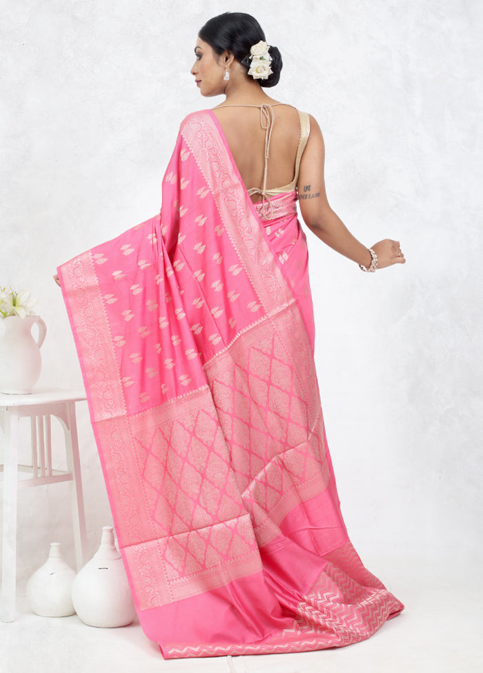Pink Pure Cotton Saree With Blouse Piece