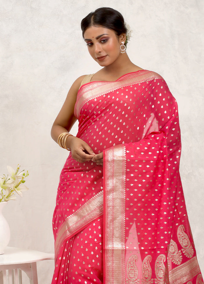 Pink Pure Cotton Saree With Blouse Piece
