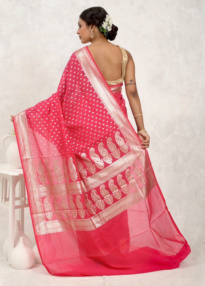 Pink Pure Cotton Saree With Blouse Piece