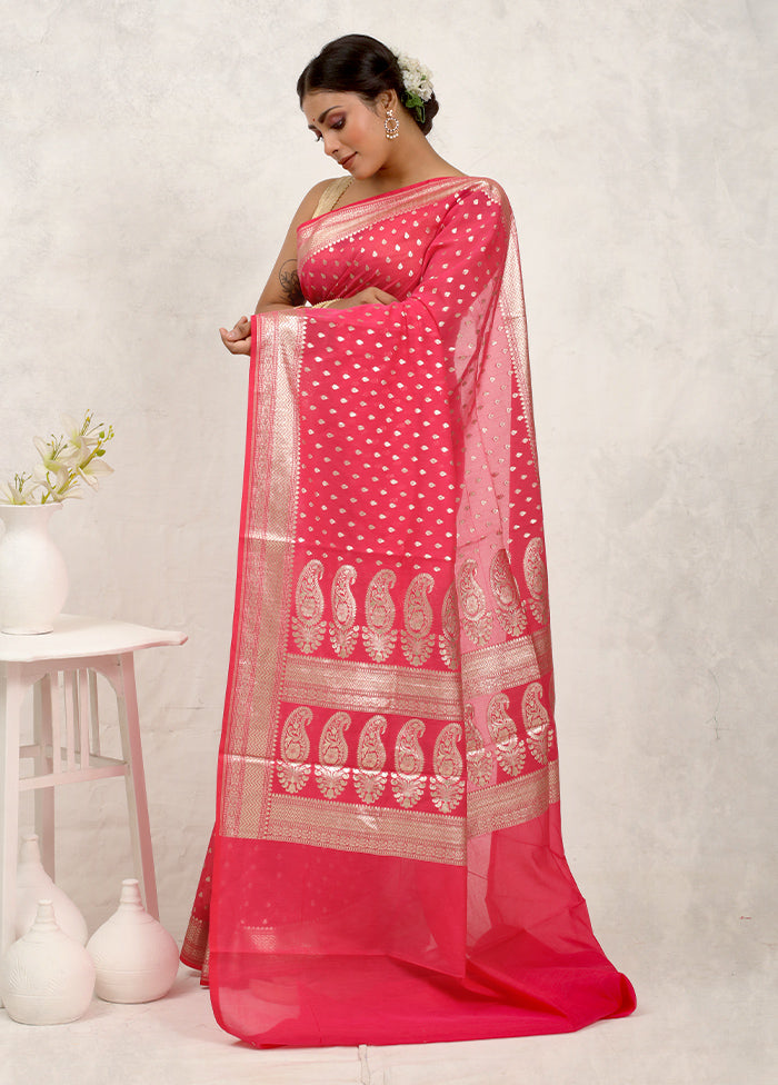 Pink Pure Cotton Saree With Blouse Piece