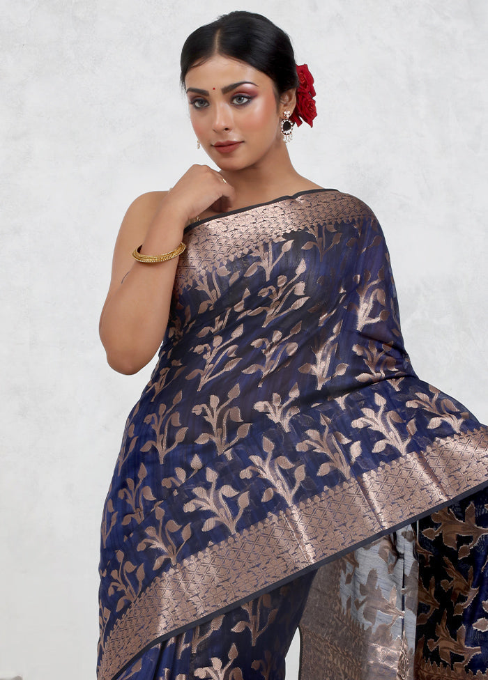 Blue Kora Silk Saree With Blouse Piece