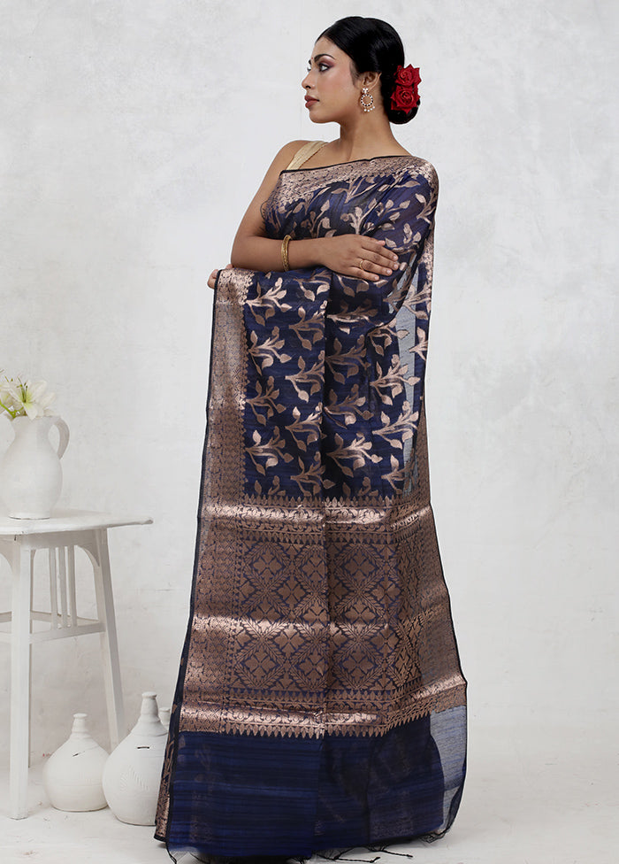 Blue Kora Silk Saree With Blouse Piece