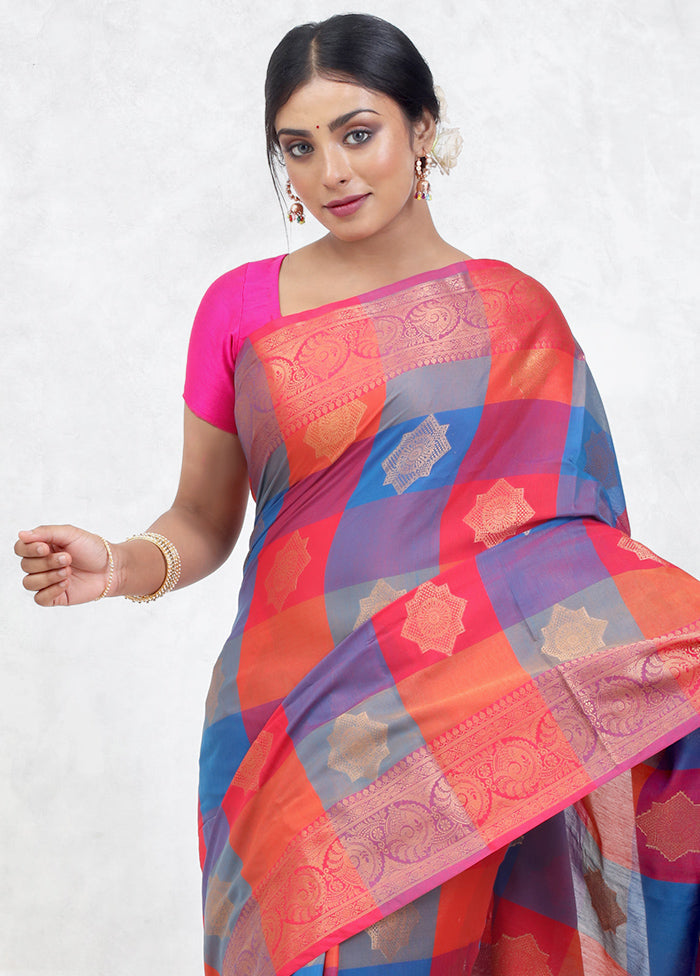 Multicolor Kora Silk Saree With Blouse Piece