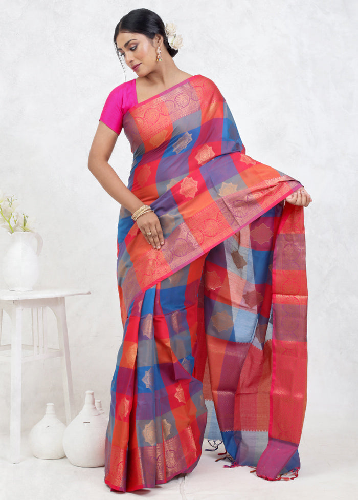 Multicolor Kora Silk Saree With Blouse Piece