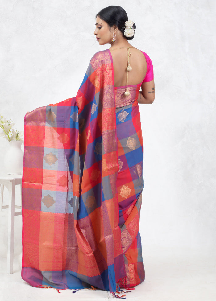 Multicolor Kora Silk Saree With Blouse Piece