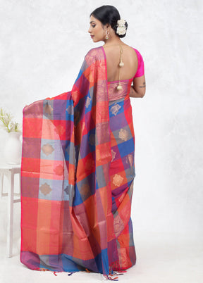 Multicolor Kora Silk Saree With Blouse Piece