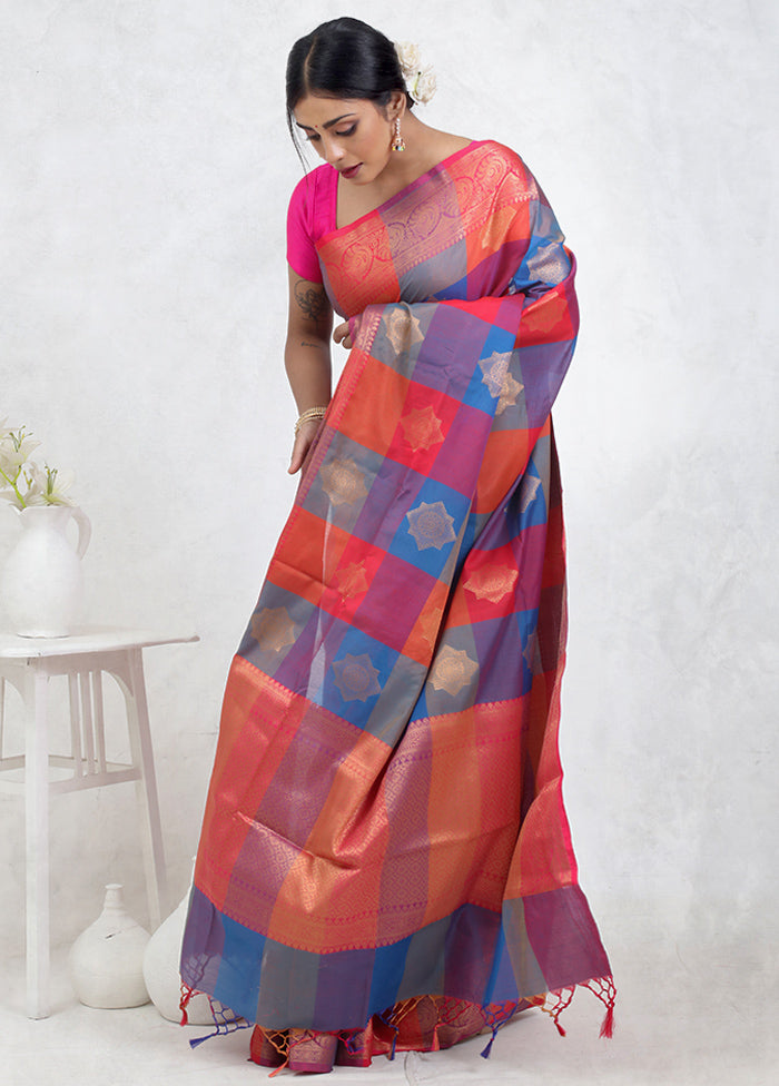Multicolor Kora Silk Saree With Blouse Piece