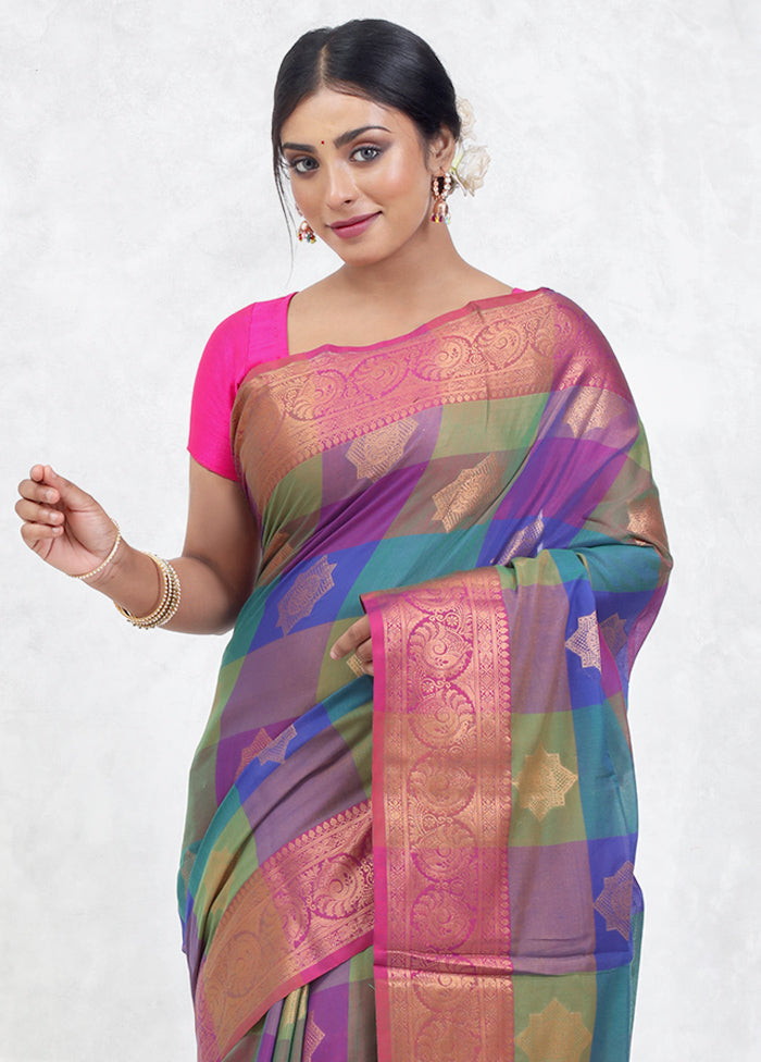 Multicolor Kora Silk Saree With Blouse Piece