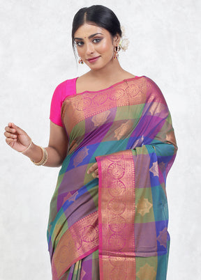 Multicolor Kora Silk Saree With Blouse Piece