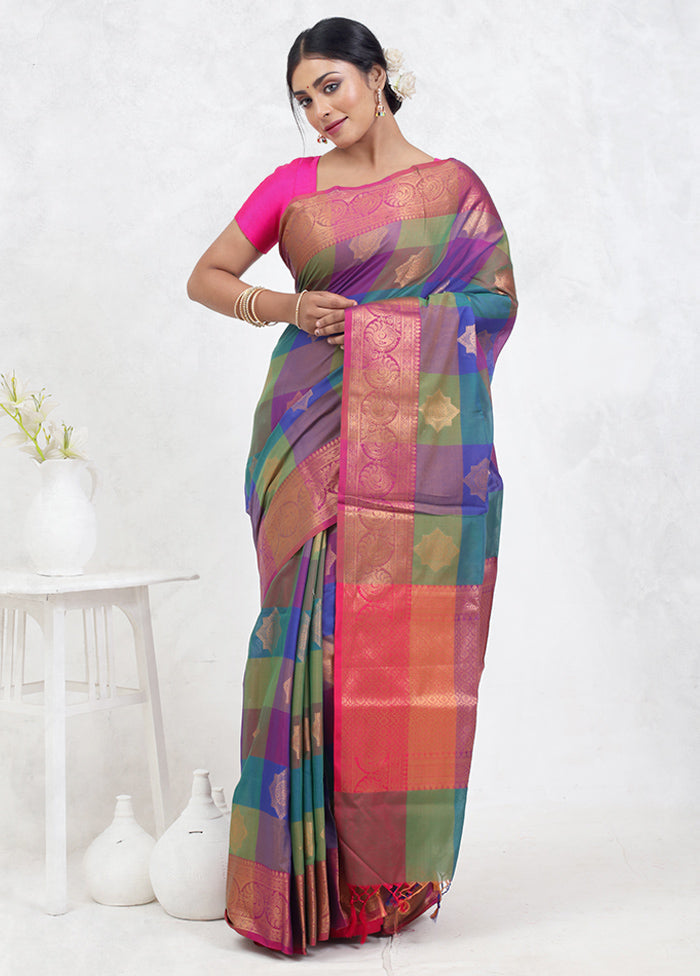 Multicolor Kora Silk Saree With Blouse Piece