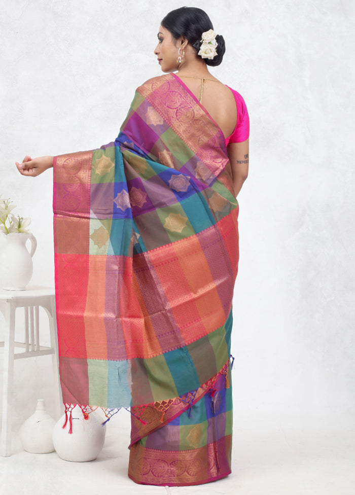 Multicolor Kora Silk Saree With Blouse Piece