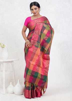 Multicolor Kora Silk Saree With Blouse Piece