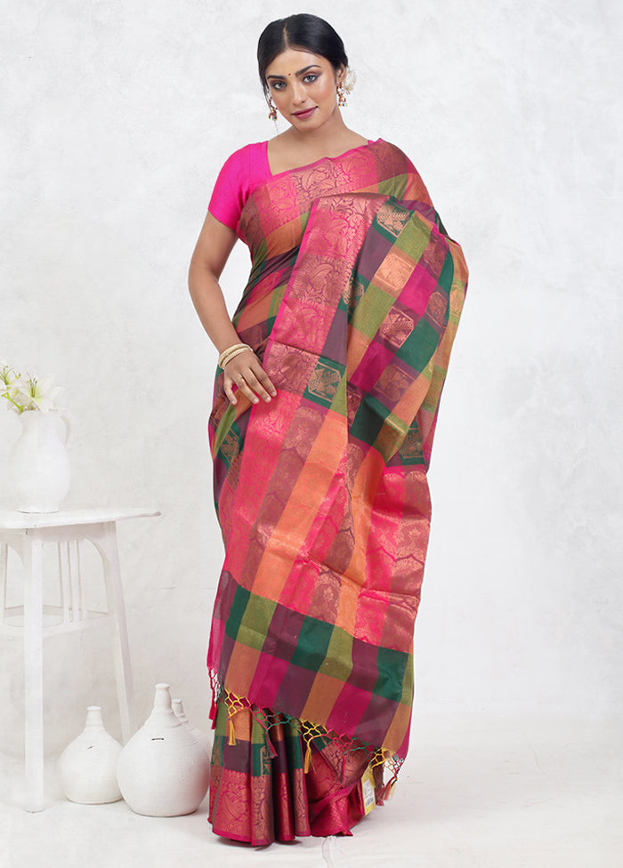 Multicolor Kora Silk Saree With Blouse Piece