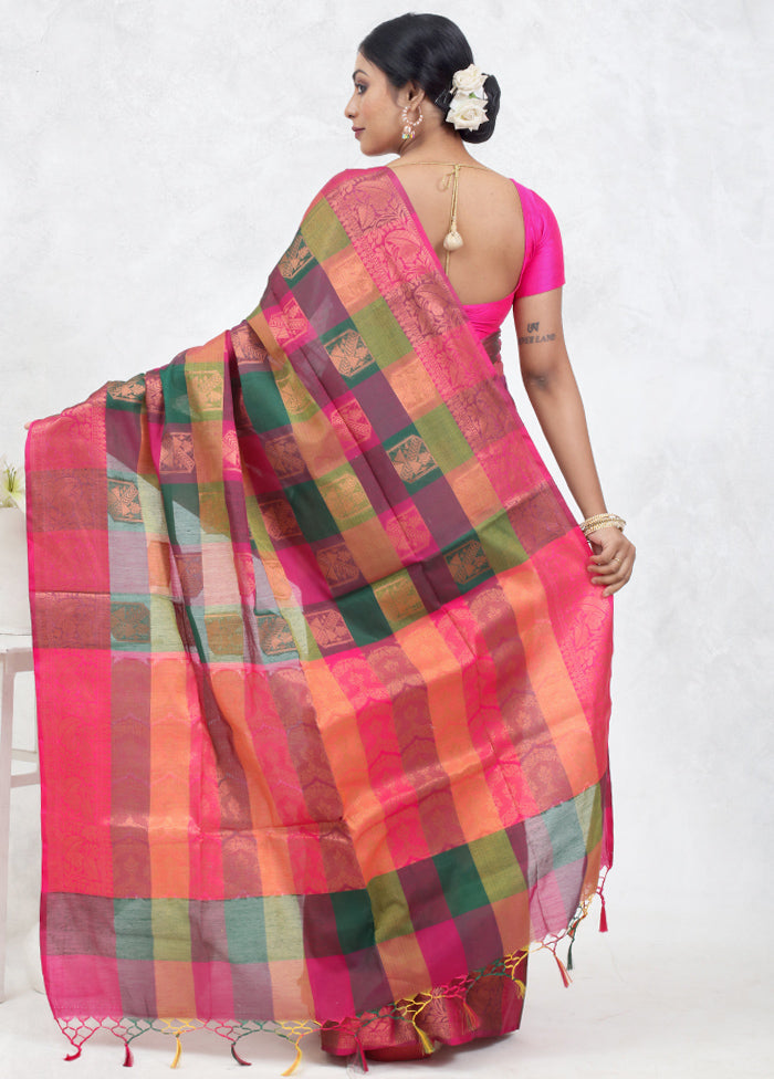 Multicolor Kora Silk Saree With Blouse Piece