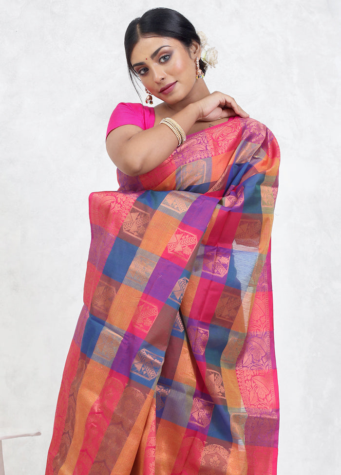 Multicolor Kora Silk Saree With Blouse Piece