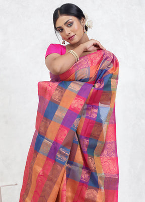 Multicolor Kora Silk Saree With Blouse Piece
