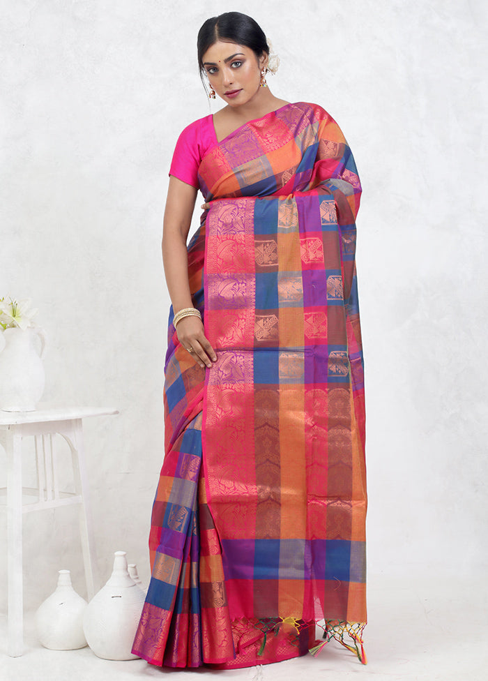 Multicolor Kora Silk Saree With Blouse Piece