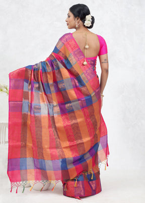Multicolor Kora Silk Saree With Blouse Piece